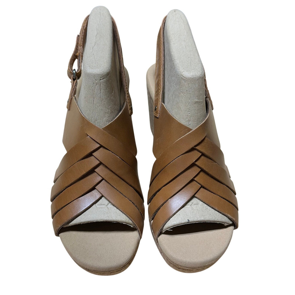Clarks Collection Woven Leather Wedge Giselle Glow Light Tan Women's 7M NIB - Picture 6 of 11